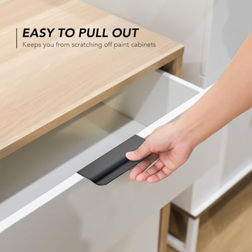 Image of Matte Black Cabinet Handles Finger Edge Pulls 4 Inch CC 10 Pack | Low-Profile Finger Grip, Cabinet Door Edge Mount, Smooth Handle Shape, 5.9 Inch (150mm), For Drawers, Cupboards, Kitchen