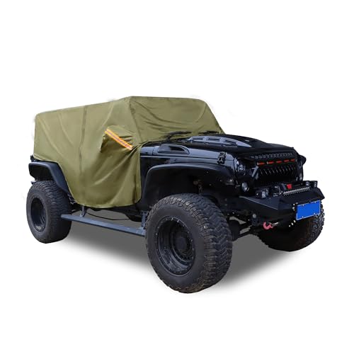Image of Car Cover Waterproof All Weather with Driver Door Zipper for Jeep Wrangler JK JL Hardtop 2 Door 2007-2021 / Full Exterior Cover /Durable 210D Oxford Cloth / 1Pcs Green