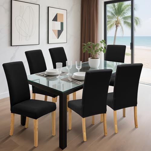 DREAHOTEXTIL Stuhlbezüge (4/6 Stück), weich und geschmeidig, in leuchtenden Farben, für Wohnzimmer, Küche, Büro, Restaurant, Partys – praktische Stuhlbezüge. (6, Schwarz)