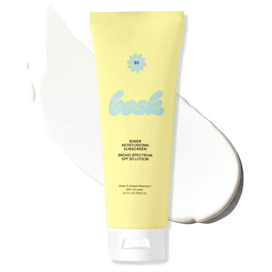 Bask SPF 30 Sheer Moisturizing Sunscreen Lotion - Broad Spectrum UVA/UVB Protection, Dermatologist Recommended, Hydrating, Lightweight & Non-Greasy,