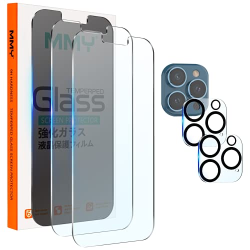[2+1+2 Pack] MMY Compatible with iPhone 13 Pro Max Screen Protector + Privacy Screen Protector + Camera Lens Protector Tempered Glass Film HD 9H Hardness Bubble Free Scratch Resistant-Clear