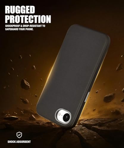 Image of WOW IMAGINE Back Cover for iPhone 16e | iPhone 17e | Shockproof Tough Leather Texture Hard Mobile Case | Ultra Slim Non-Slip Grip | Inner Velvet Fabric | Metal Camera Ring - Black