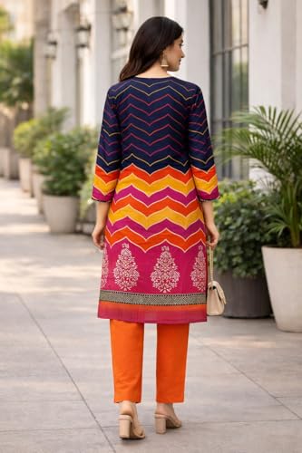 Image of Women's Cotton Blend Unstitched Kurti Set for Women | A-Line Style Dress Material | 2-Piece Traditional Ethnic Wear Suit Fabric