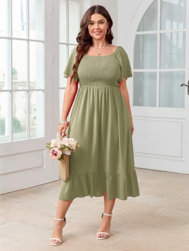 Image of SCOMCHIC Women's Plus Size Summer Dress Casual Short Sleeve Scoop Neck Maxi Dress Smocked Ruffle Boho Flowy Long Dresses