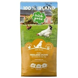 Irish Pure Trockenfutter Adult | 1,5kg | Freiland-Huhn mit Kelp-Alge & Gemüse | Hoher Fleischanteil | Getreidefrei | Sensitiv | Hundetrockenfutter | Hundefutter für alle Rassen