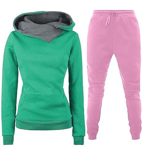 Conjunto deportivo de 2 piezas para mujer, casual, con capucha, con cordón, pantalones deportivos a juego, sudadera de microforro polar de manga larga, pantalones deportivos para otoño e invierno