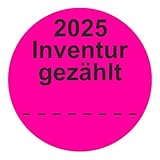 Inventuretiketten, Inventuraufkleber "2025 Inventur gezählt" - Durchmesser 50 mm - 1000 Stück (Leuchtpink)
