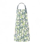 Vintage Flower Aprons Waterproof Apron with Hand Wipe Velvet Green Floral Kitchen Bib Aprons for Women Adjustable Neck Strap Oil Proof Chef Pinafore with Large Pocket for Cooking Baking Gardening BBQ
