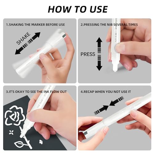 Image of SFAIH White Paint Markers Paint Pens - 12 Pack Acrylic Permanent Marker for Rock Painting, Wood, Metal, Fabric, Plastic, Canvas, Glass, Ceramic, Art Projects, 2-3MM Medium Tip & 0.7mm Extra Fine Tip
