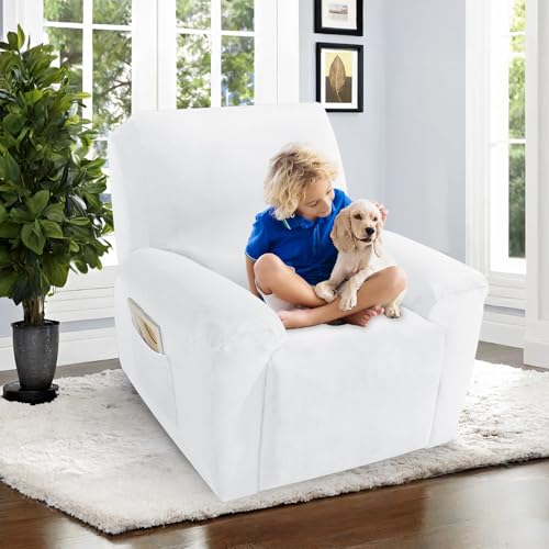 Image of ZNSAYOTX 2026 Velvet Oversized Recliner Cover 3-Piece, Luxury Plush Recliner Chair Covers with Elastic Band & Ties Stay in Place, Stretch Reclining Slipcover for Lazy Boy Soft Washable (White)