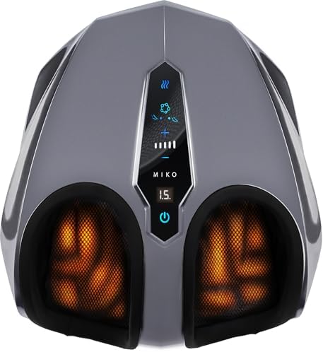 MIKO Foot Massager Machine with Deep-Kneading, Compression, Shiatsu, and Heat for Plantar Fasciitis, Neuropathy - Fits up to Men Size 12