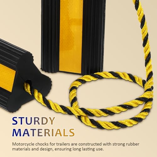 Image of Heavy Duty Wheel Chocks with Shock Absorber for Rv Trailers and Trucks Non Slip Rubber Tire Stoppers with Reflective Tape and Nylon Rope 60.75 Inch Stabilizer Blocks for Travel Trailers