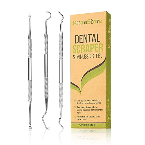 Dental Tools, 3 Pack Teeth Cleaning Tools Stainless Steel Dental Scraper, Pick Hygiene Set for Dentist, Personal Using, Family Oral Care, Pets, Cat, Dog – Tooth Tartar Plaque Scraper Remover