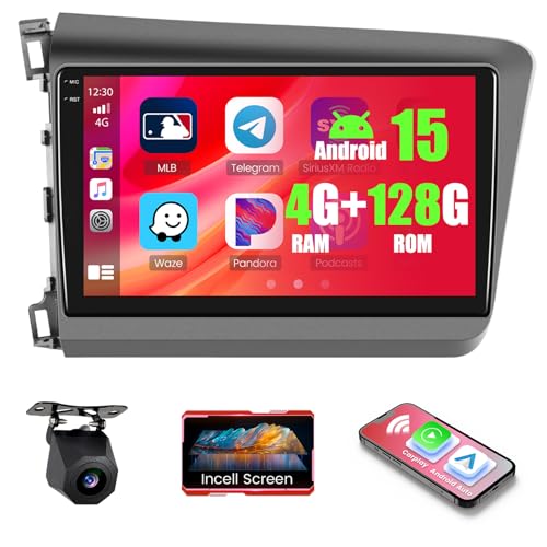 Realdio 4+128GB Android 15 Car Radio for Honda Civic 2012-2015