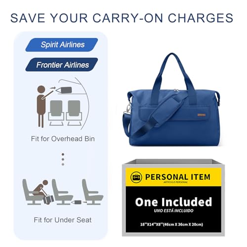 18x14x8 Personal Item Bag with Wet Pocket & Toiletry Bag, Travel Duffel Bag for Gym Underseat Weekender Carry On Luggage for Women Men (Navy Blue)2