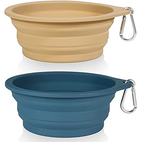 SLSON 2 Pack Dog Collapsible Bowl Large Portable Dog Bowl Pet Feeding Bowl Dog Food Water Bowl Pet Travel Bowl with Carabiner for Pet Indoor and Outdoor Activity (Navy + Khaki) Cover