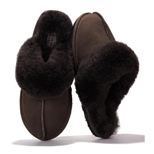 Image of Project Cloud Genuine Leather Slippers for Women with Genuine Fur Lining, Non-Slip Indoor /Outdoor Clog Mule Slippers, Memory Foam Insole