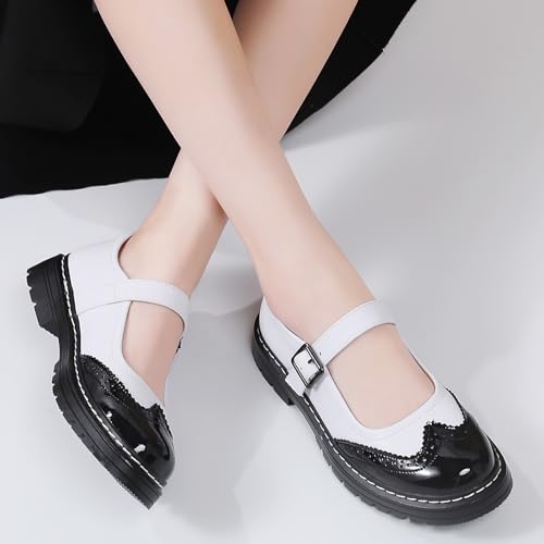 Image of Mary Jane Shoes Women Platform Non-Slip Casual Dress Shoes | Round Toe Ankle Strap Comfort Classics Oxfords Work Mary Jane Office School Shoes