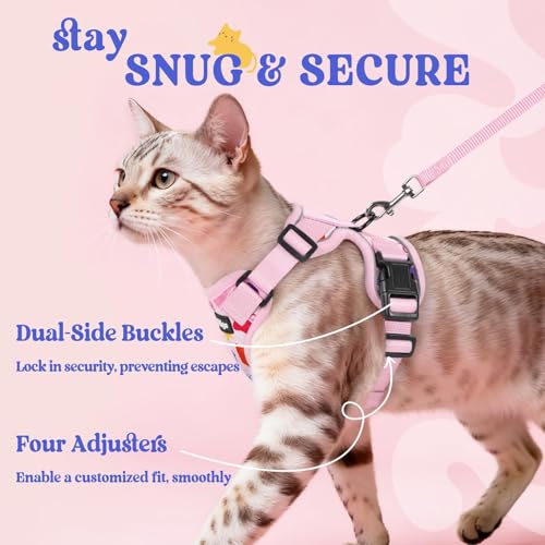 Image of rabbitgoo Cat Harness and Leash Set, Escape Proof Vest, Purrty Pink | Soft Breathable Mesh, Easy Adjustable Fit, Snap Buckles, Sturdy Clip, Reflective Strips, for Medium to Large Cats Walks, M