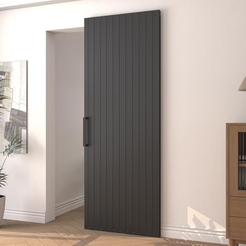 JUBEST 32'x86' Concealed Sliding Barn Door with Soft Close Hardware Kit, Black Hidden Door for Opening 24'-28'x84', Waterproof and Modern, Smooth Sliding, for Interior Using, Widely Used