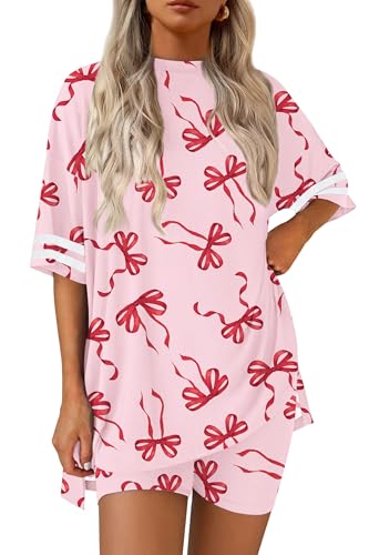 Image of Ekouaer Womens Pajamas Casual 2 Piece Short Sleeve Biker Shorts Lounge Set