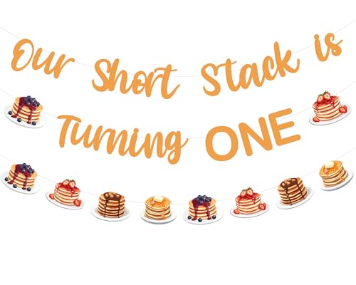Wonmelody Pancake First Birthday Decorations Our Short Stack is Turning One Pancakes-Banner Garland Sweet-Pancakes Party Kit Breakfast and Brunch Supplies for Pancake Birthday Pancake-Stack party