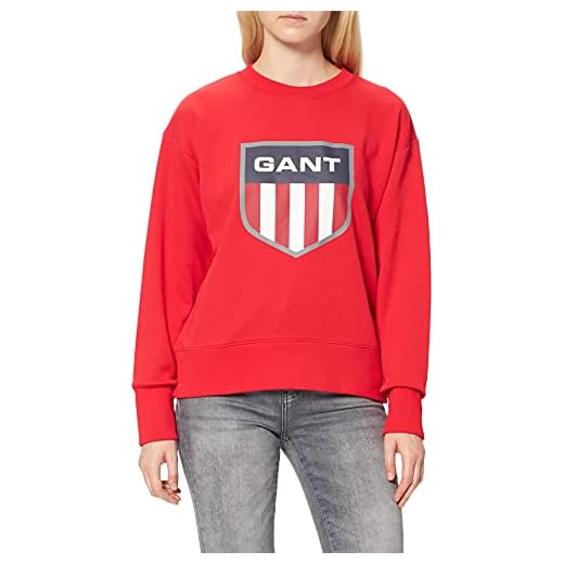 GANT D1 Retro Shield-Sudadera con Cuello en C, Rojo Brillante, L para Mujer