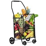 YITAHOME Folding Shopping Cart with Wheels, Rolling Foldable Grocery Cart for Seniors, Portable Collapsible Utility Cart for Shopping Groceries Laundry Storage Organizer