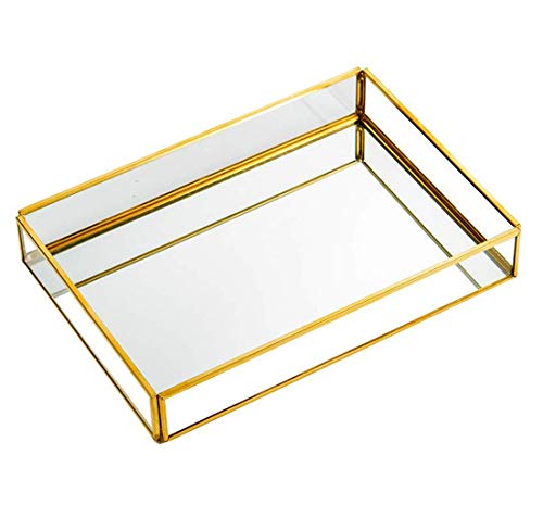 Preisvergleich Produktbild QILICZ Spiegeltablett Dekotablett Spiegel Tablett Glastablett Schmuck / Kosmetik Organizer Tablett Kosmetik Platte Serviergeschirr