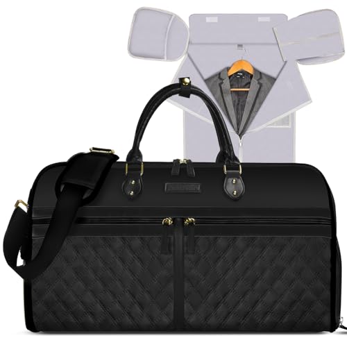 Convertible Garment Duffle Bags for Travel, Carry On Garment Bag with Shoe Compartment, 2 In 1 Travel Suit Bag with Shoulder Strap for Men Women, Waterproof Weekender Bag for Business Trip,Black
