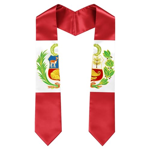 Aomutrsn Embroidered Peru Flag Graduation Stole with Gift Box Peruvian Graduation Sash Class of 2026 Unisex Satin Stole 75 in Length for Graduates