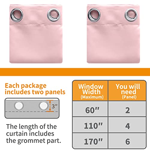 Youngstex 100% Blackout Curtains For Bedroom - Thermal Insulated Grommet Top Room Darkening Window Curtains For Living Room, 2 Panels, 42 X 84 Inch, Baby Pink #TOP5