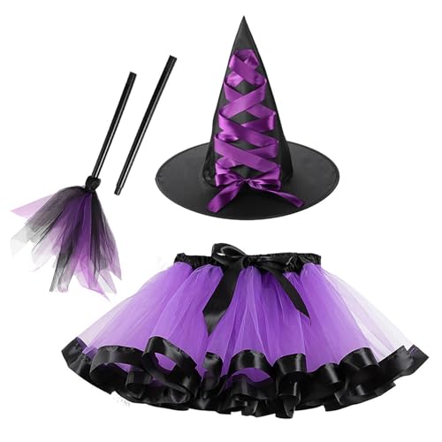 Generisch Disfraz de bruja de 35,83 pulgadas, disfraz de bruja de Halloween, disfraz de unicornio de poliéster, disfraz de bruja elástica con sombrero y escoba para vestirse