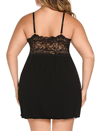 Ababoon Plus Size Lingerie for Women Lace Modal Chemises Nightgown V-Neck Full Slip Babydoll Sleepwear Size 16-24 Plus2