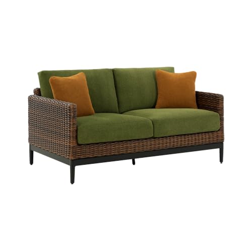 Signature Design by Ashley Horizon Hall Casual Outdoor Loveseat with Cushion, UV-Resistant Nuvella Fabric, Resin Wicker & Aluminum Frame, Ideal for Deck or Lanai Furniture, Green & Dark Brown - image 1
