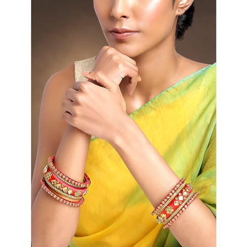 Image of Peora Silk Thread Kundan & Stone Studded Chuda Bangles Set Gift for Women