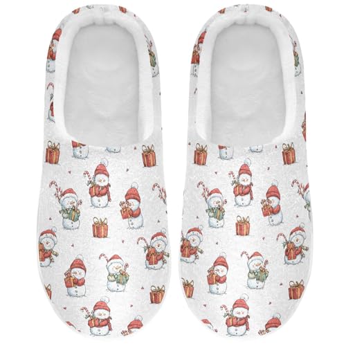 Fuzzy Memory Foam Slippers for Women/Men Snowman Gift Pattern Fluffy Winter House Shoes Indoor and Outdoor2