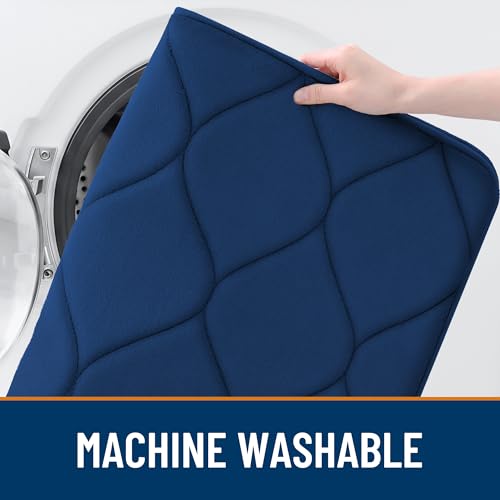 Image of Smiry Memory Foam Bath Mat 30''x20'', Ultra Soft Non-Slip Bathroom Rug, Plush Water Absorbent Quick Dry and Machine Washable Floor Mat for Shower, Tub & Home Decor, Navy Blue