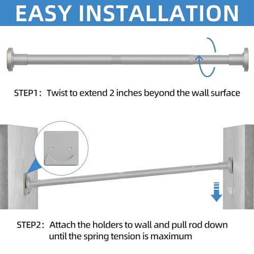Image of CorkLatta Matte Silver Shower Curtain Rod,1 Inch Diameter Stainless Steel Adjustable Spring Tension Rods 32 to 92 inch,with Holders,Anti-Slip,Curtain Rods No Drilling(1 Pack)