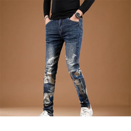 Men's Printed Personalized Jeans for Street Slim Fit Elastic Feet High End Trendy Denim Pants3