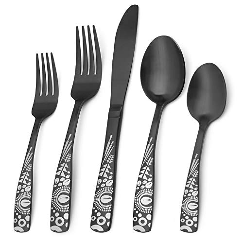 Matte Black Silverware Set, Bysta 20-Piece Stainless Steel Flatware Set, Kitchen Utensil Set Service for 4, Tableware Cutlery Set for Home and Restaurant, Satin Finish, Dishwasher Safe