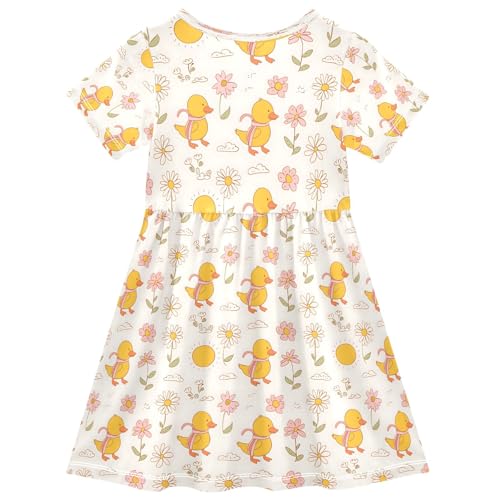 Summer Girl Dresses Yellow Duck Flower 1 Toddler Short Sleeve A-line Dress Casual Sundress2