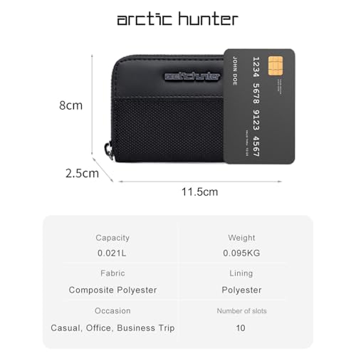 Image of Arctic Hunter Professional 10 Slots Card Holder Organiser with Gift Box Polyester Water-Resistant Pocket Size Coin Cash ATM Credit Card Case Wallets for Men Women, Black