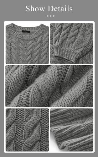 Image of PRETTYGARDEN Womens Sweaters Spring 2026 Cable Knit Long Sleeve Crewneck Oversized Sweater Chunky Pullover Loose Outfits