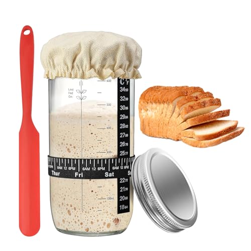 Catálogo de Masa del mes. 41 Kit de inicio de masa madre para pan - Tarro de inicio de masa madre y 5 accesorios profesionales para hornear Pan de masa madre reutilizable Gran capacidad (25oz)