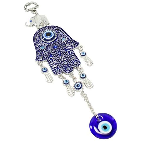 Turkish Blue Evil Eye (Nazar) 2.5" Hamsa Hand Elephant Amulet Wall Hanging Home Decor Protection Good Luck Blessing Housewarming Birthday Gift (GP5311) ~ We Pay Your Sales Tax Cover