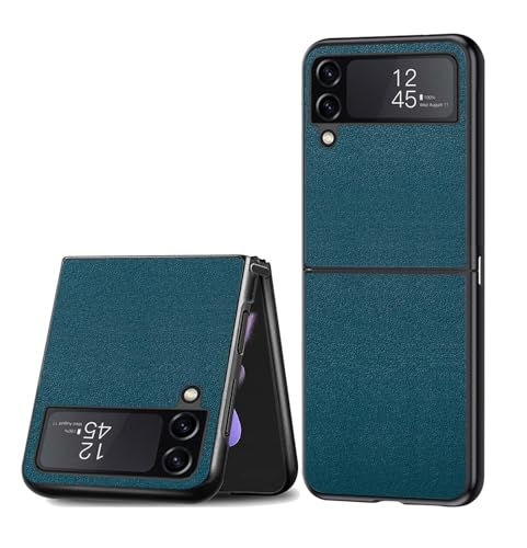 Puxssul Kunstleder für Samsung Galaxy Z Flip 4 Hülle rutschfest Elegantes Design Passgenaue TPU Stoßfest Kratzfest Einzigartige Textur HandyHülle für Samsung Galaxy Z Flip 4 (Teal)