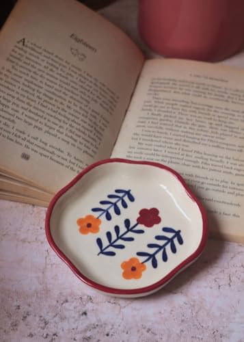 Image of WEAVING HOMES Floral Bloom Handmade Dessert Plate Ceramic Plates to Serving Plates, Kitchenware Plates, Handmade Plates Microwave Safe, Size: 11 cm Microwave & Dishwahsher Safe (Set of 1)
