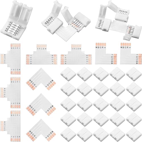 35 stuks 5-polige 10 mm naadloze led-stripconnector - L- en T-vormige adapter voor lampen 5050 3528 - aansluitingen