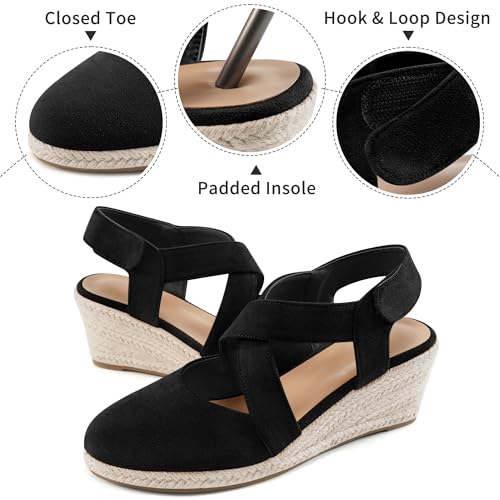 HARENCE Espadrilles Wedge Sandals for Women: Comfortable Closed Toe Ankle Strap Summer Dressy Platform Heels Shoes3